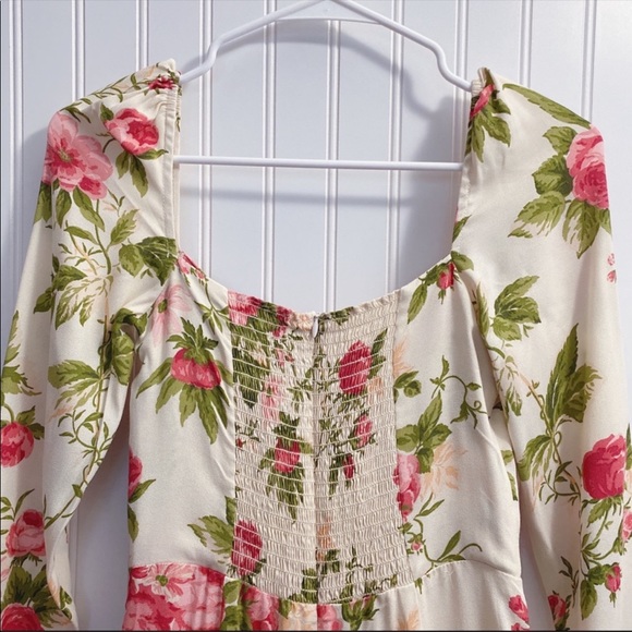 Reformation Hilda Floral Print Ruched Smocked Midi Dress In Jardin NWT Size 10 - Picture 14 of 15